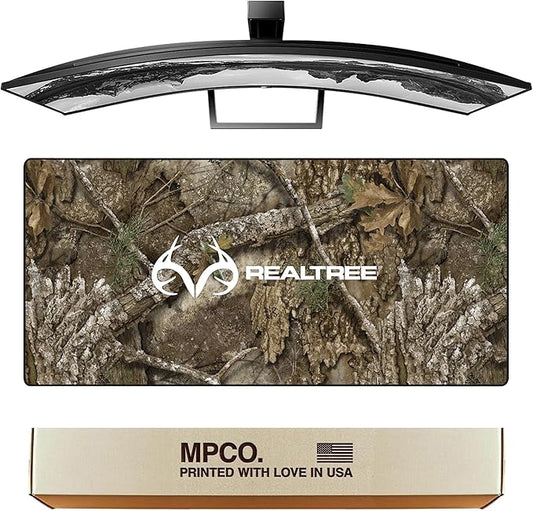 MPCO. Real Tree Large Gaming Desk Pad - 36" x 17" Duraglyde Fabric APX – with Logo Desk Mats - Non-Slip, Washable, Smooth Glide for Precision Gaming & Work