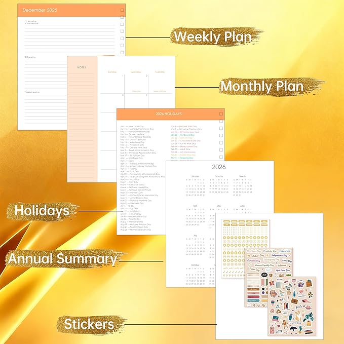 Yoment 2026 Planner Weekly and Monthly, 13 Month Hardcover Planner Dec 2025 - Dec 2026, 8.5" x 10.3" Large Spiral Bound Academic Planners for Women, Men, Daily Agenda with 3 Sticker Sheets (Glod)