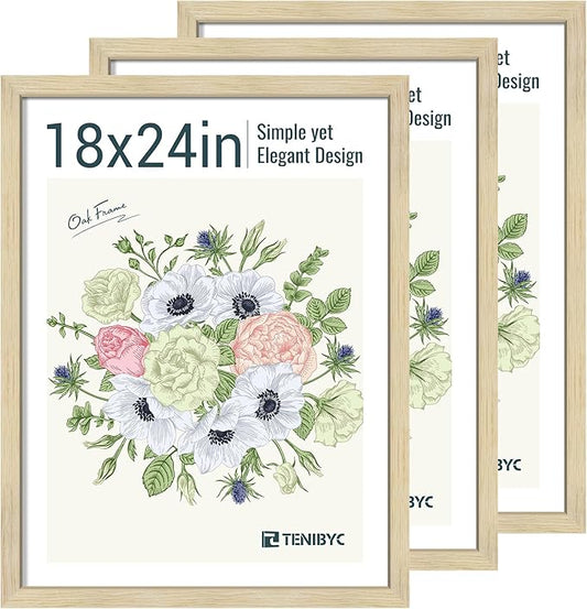 18x24 Poster Frames Set - 3 Pack - Natural Oak Wood - Display Wall Posters, Gallery Displays, Large Photos & Puzzles - Wall Decor