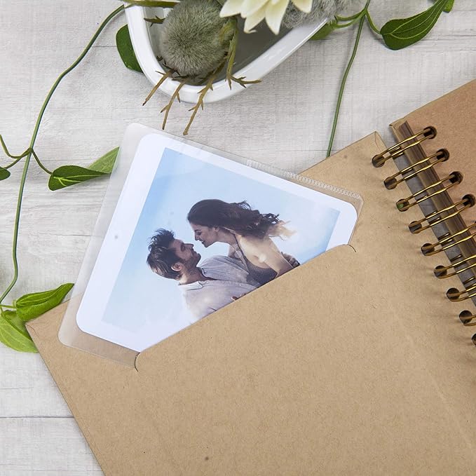 8 x 8 Inch Small DIY Scrapbook Photo Album with Window Design Cover 80 Pages Craft Paper Memory Book for Weeding Family Travel and Baby (Brown)