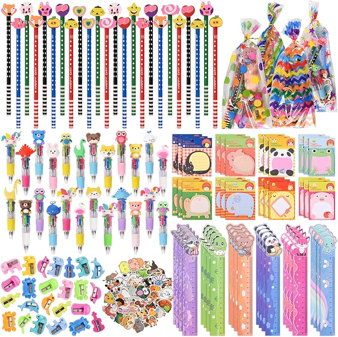 Ulema 24 Pack Cute Cartoon Animal Party Favors,Gifts for Birthday Goodie Bags School Classroom Games Rewards Stationery Set.
