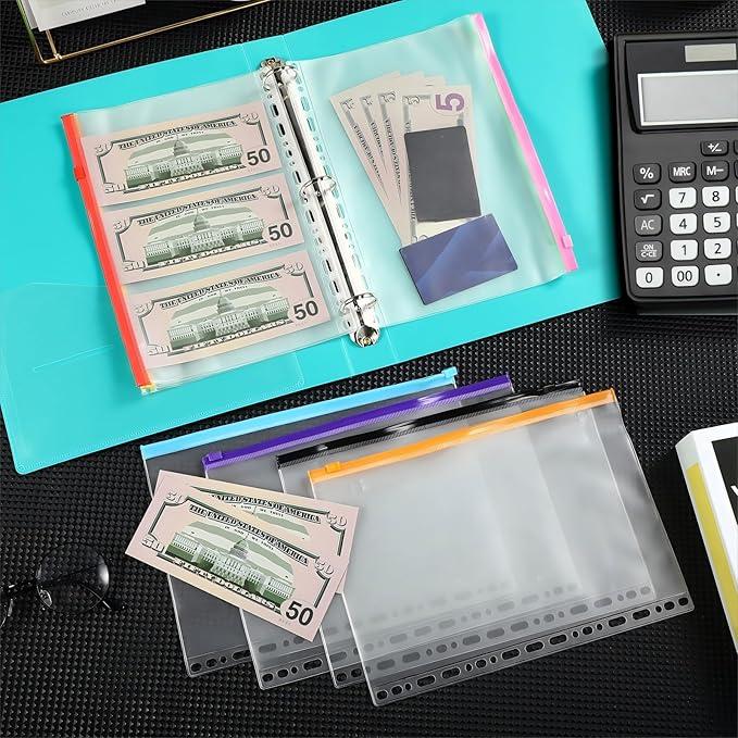 40 Pieces Multi-Ring Binder Zipper Pouch, 19 Hole Binder Pockets with Zipper Bulk Binder Folders Plastic Binder Pouch Loose Leaf Bags Waterproof PVC Document Filing Bag(Colorful, B5)