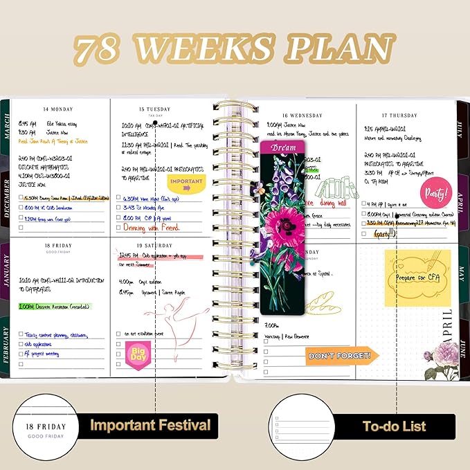 Planner 2025-2026, 18 Months Large Academic Daily Weekly Monthly Planner Organizer, July. 2025 - Dec. 2026, 8.5x9.8" Agenda with Page Tabs, Separator Page, Pocket Folder, Bookmark, Stickers & Sticky Note Set