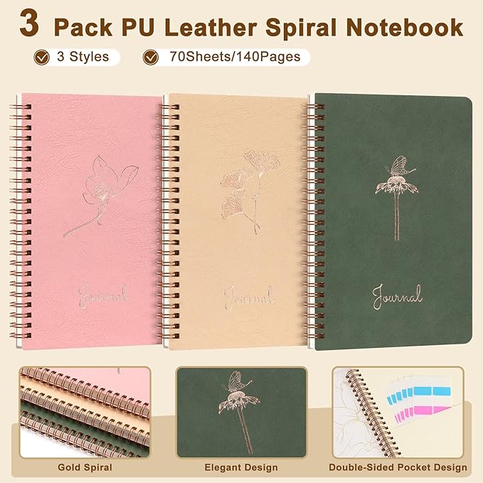Stationery Gift Set, Bible Journaling Kit with 3PCS A5 Spiral Notebooks, Gel Pens, Steel Bookmark, Sticky Notes & Tabs, Gift Box - Aesthetic Desk Accessories Office Supplies for Women