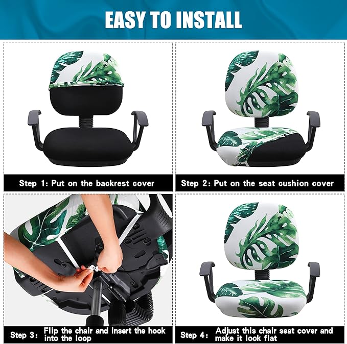Smiry Stretch Printed Office Computer Chair Covers, Universal Washable Removable Desk Rotating Chair Slipcovers Protector, Seat + Backrest Cover - Green
