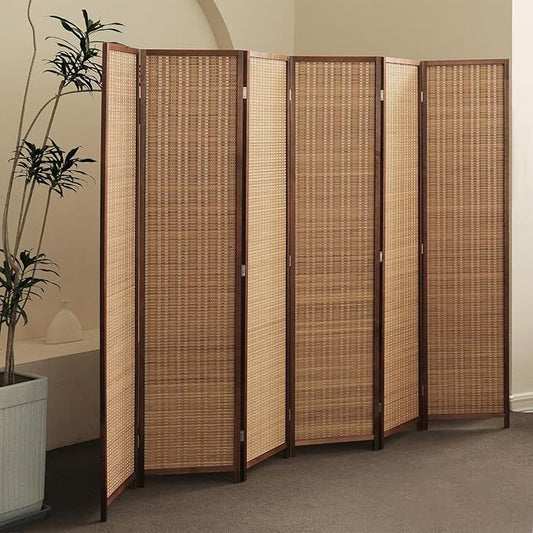 6 Panel Room Divider and Folding Screen Room Divider,Bamboo Room Divider for Room Separation,67" H x 92.1" W