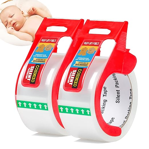 2-Pack No Noise Clear Packing Tape with Dispenser,2.7mil x 1.88" x 55Yds Heavy Duty Noiseless Packing Tape,Clear Packaging Tape for Shipping, Industrial Grade Moving Tape for Boxes COSIMIXO