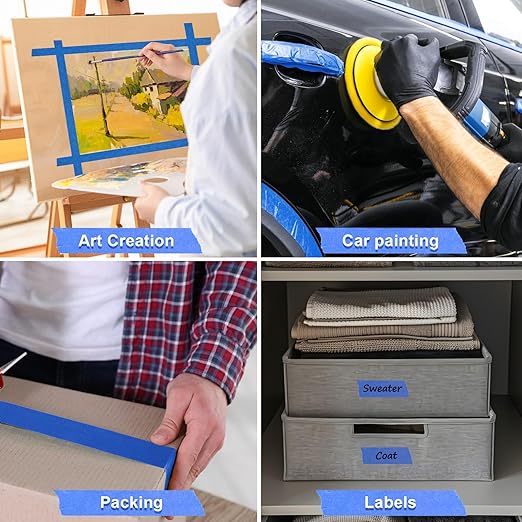 NEOACT 10 Rolls Blue Painters Tape 3 Inches, 55 Yards Multi-Surface Masking Tape Bulk Blue Wide Roll,No Residue Painters Tape for Wall Painting,Packing,DIY Crafts,3 Inch x 55 Yards(550 Yards Total)
