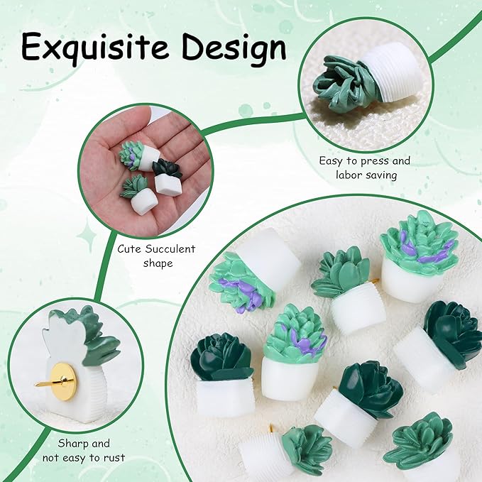 20 Pieces Push Pins Succulent Plants Floret Thumbtacks for Cork Board, Bulletin Boards, Photo Walls, Maps, Whiteboard, Bulletin Board and Other Offices Articles (Three Assorted Styles)