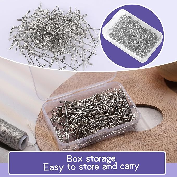 120 Pcs 2 Inch T-Shape Sewing Pins with Plastic Clear Box - Stainless Steel T-Pins for Wig Heads & Knitting Sewing Craft (51mm/2inch)
