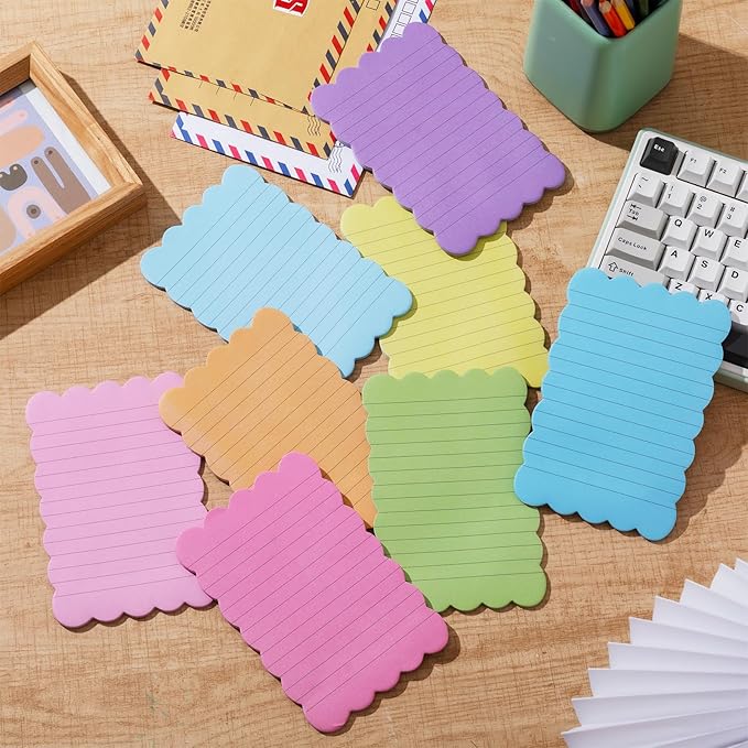 Eaasty 8 Pack Scalloped Sticky Notes Bulk Christmas Cute Self Sticky Note Pads Multi Color Bright Vintage Note Pads or School Office Supplies 240 Sheet(4" X 6",Lined Multi Color)