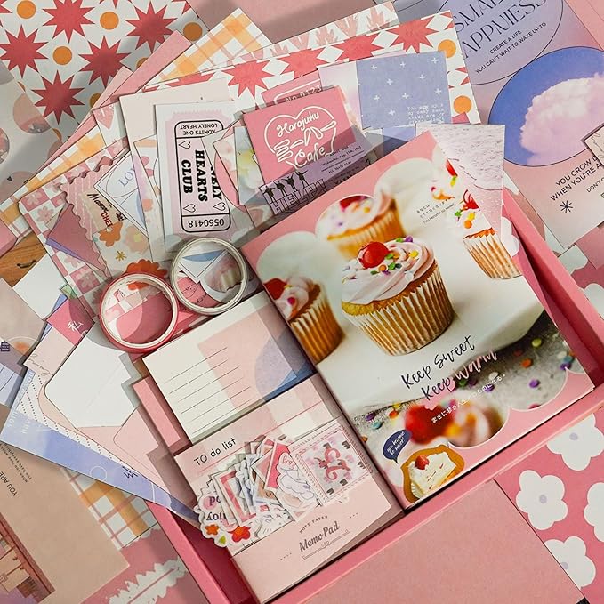 Funto Scrapbooking Kit(155 PCS), Warm Mail Series-My Sweetheart, Perfect for Bullet Scrapbooking Materials, Planner DIY Arts Craft Collage