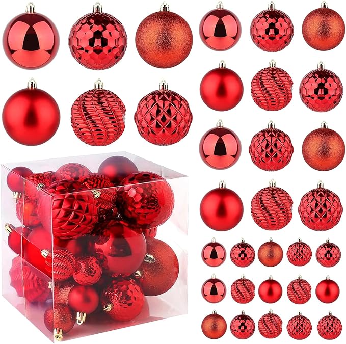 Christmas Balls Ornaments -36pcs Shatterproof Christmas Tree Decorations with Hanging Loop for Xmas Tree Wedding Holiday Party Home Decor,6 Styles in 3 Sizes(Red)