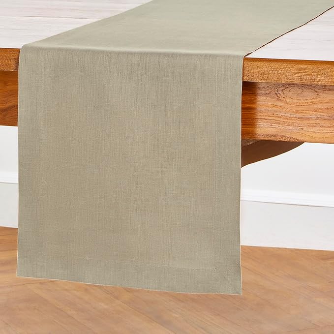 Solino Home Linen Vintage Khaki Table Runner 144 Inches Long - 100% Pure Linen Extra Long Table Runner 14 x 144 Inch for Fall, Autumn, Thanksgiving - Fete