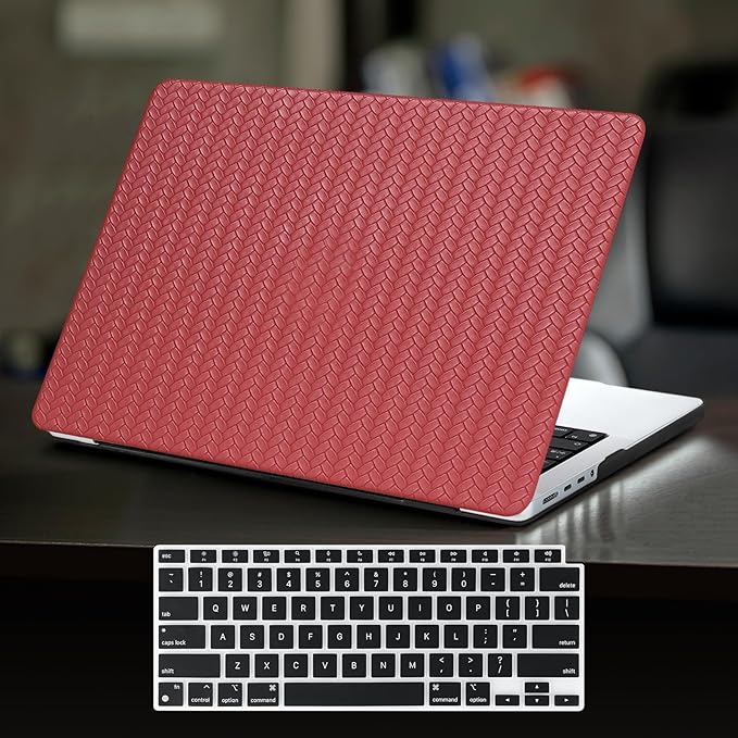 DTangLsm for MacBook Pro 13 inch Case M2 2025 2024 2023 2022-2016 M1 A2338 A2289 A2251 A2159 A1989 A1706 A1708, Woven Fabric Elegant Leather Hard Cover for MacBook Pro 13 Case+Keyboard Skin, Burgandy