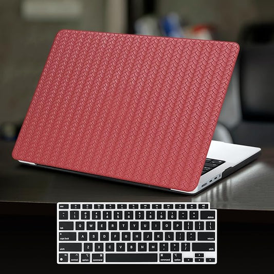 DTangLsm for MacBook Air 15 inch Case 2025 2024 2023 M4 A3241 M3 A3114 M2 A2941 with Touch ID, Woven Fabric Textured Elegant Leather Hard Shell Cover for Mac Book Air 15 Case + Keyboard Cover,Burgandy