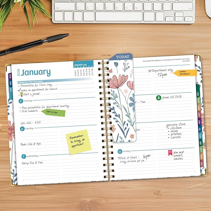 HARDCOVER 2026 Planner, 8.5"x11": 14 Months (November 2025 - December 2026), Daily Weekly Monthly Planner, Yearly Agenda, Bookmark, Pocket Folder and Sticky Note Set (Colorful Botanicals)
