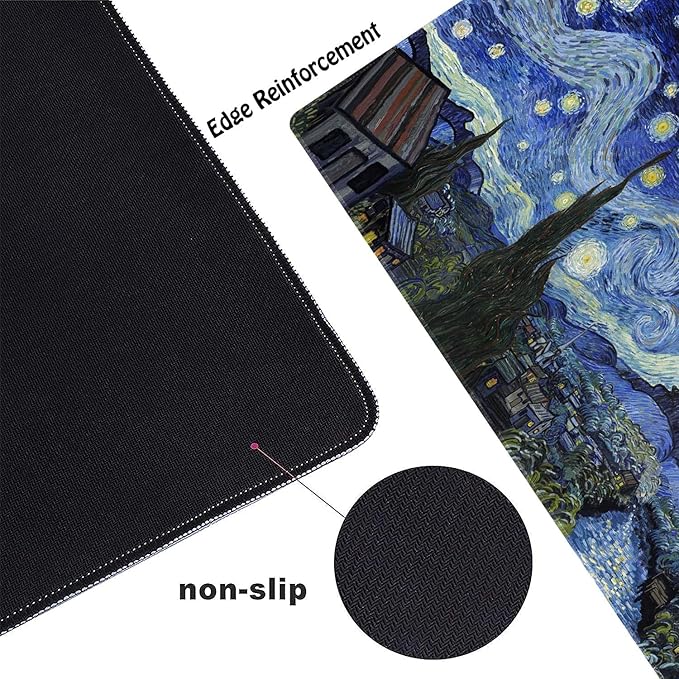 Van Gogh Style Scenery Customized Large Extended Gaming Mouse Pad with Stitched Edges and Non-Slip Rubber Base,Suitable for Office and Home Use,31.5x15.7 Inches
