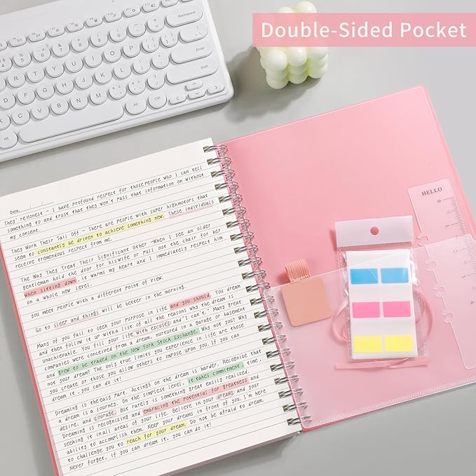 AHGXG Spiral Notebook College Ruled - Spiral Journal Perforated Notebook A4 8.5" x 11", 300 Pages Easy Tear Perforated Pages, 100GSM Thick Paper, Plastic Hardcover, for Writing Work School, Pink