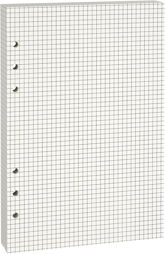 A5 Grid-Ruled Refill Paper, 100gsm Thick Beige No-Bleed Sheets (80-Pack), Pre-Punched – Fits A5 6-Ring Binders for Office, School & Teachers