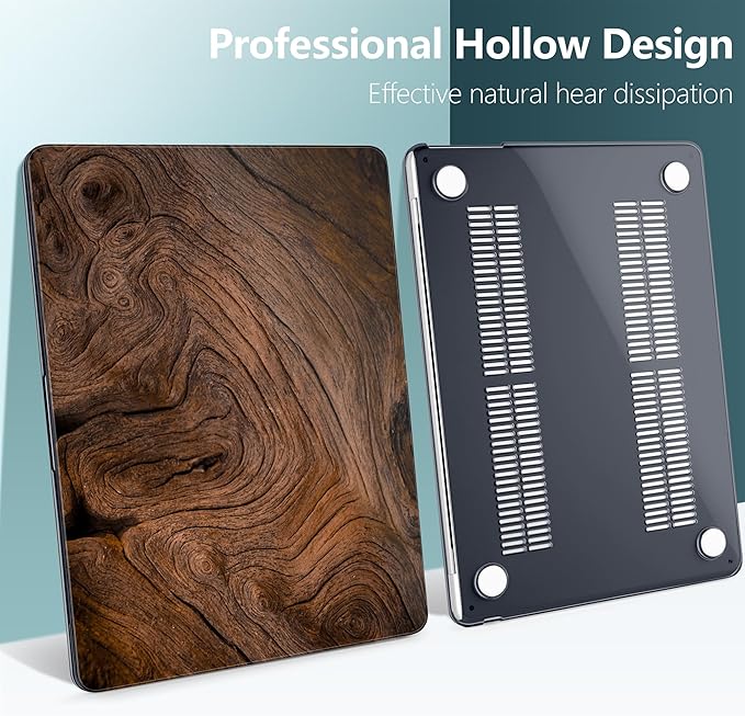 DONGKE Compatible with M4 MacBook Air 15 inch Case 2025 2024 2023 A3241 A3114 A2941 M3 M2 Liquid Retina Display Touch ID, Plastic Hard Case & Keyboard Skin & Screen Protector - Wood Grain