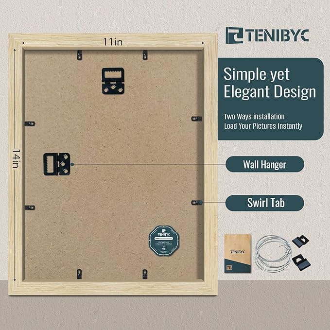 11x14 Picture Frames Set - 3 Pack - Natural Oak Wood - Tempered Glass - for Wall Photos, Family Memories, Posters & Puzzles, Home Decor