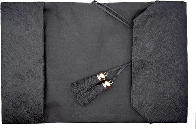 BLBMH A5 Book Covers with Tassels Adjustable Fabric Book Sleeve Cover Protector Fit for 5.5x8.4 inch Hardcover Softcover Novels Notebook - Chinese Black