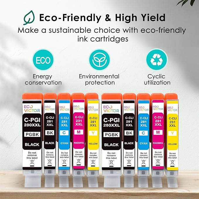 10 Pack 280 281 XXL Ink Cartridges Replacement for Canon 280XL 281XL Ink Cartridges PGI-280XXL CLI-281XXL for TR8620a TR8520 TR8620 TR8600 TR7520 TS6120 TS6220 TS9120 TS6320 TS8220 Printers