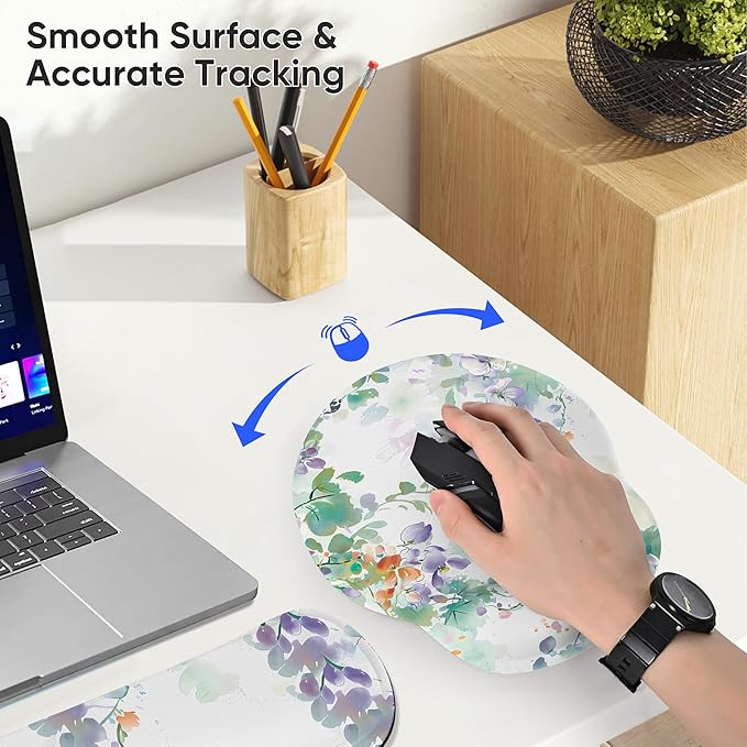 RICHEN 3 PCS Computer Mouse Pads for Desk with Coaster Set, Non-Slip Keyboard Wrist Rest and Mouse Pad Set, Ergonomic Design (YKMWR-50)