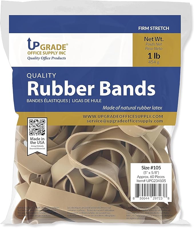 Upgrade Office Supply UPG234105 Rubber Bands, Size 105 (5 x 5/8), 60 Bands, 1 lb Bag, USA