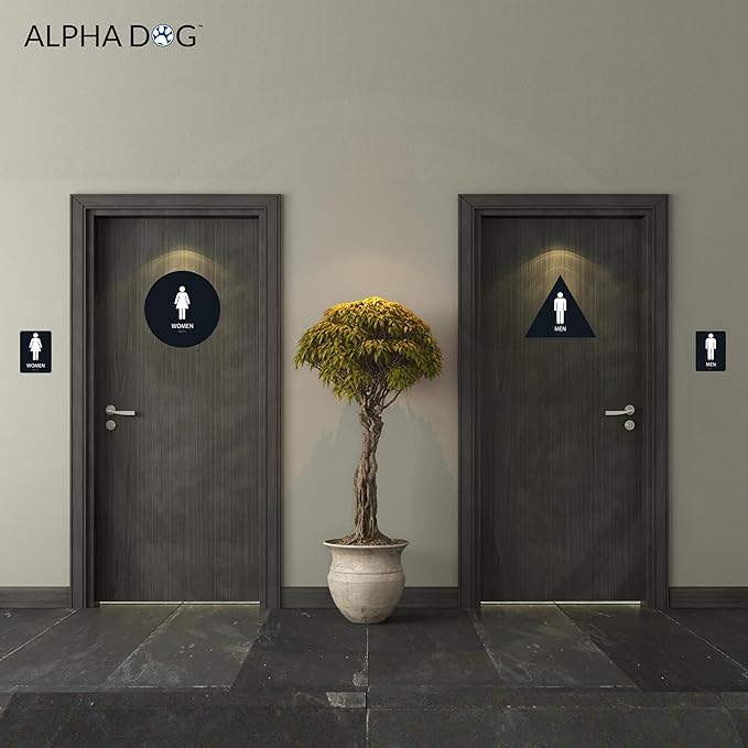 ALPHA DOG ADA SIGNS Men's Women's Restroom Sign Bundle 6x9 inch ADA Compliant Business Wall Mount Indoor Outdoor Easy Install USA Made (Black)