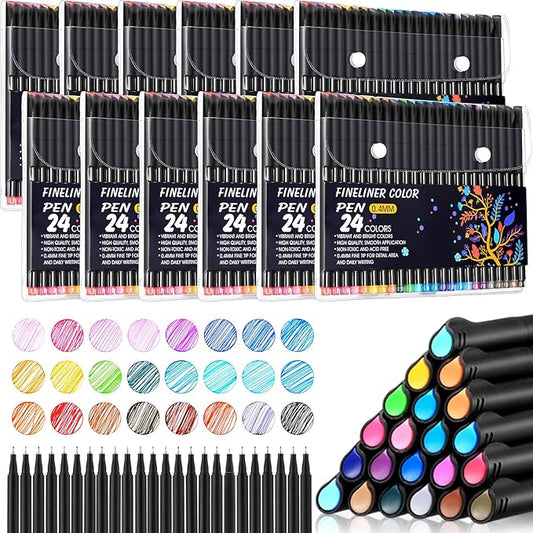 12 Sets Journal Planner Pens 24 Colors Fineliner Pens Bulk 0.4 mm Fine Tip Drawing Markers for Bullet Journaling Sketch Writing School Office Supplies Holidays Charity Event Party Favors