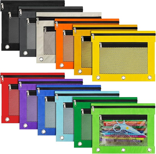 12 Pack Pencil Pouch for 3 Ring Binder Bulk Binder Pencil Pouch with Zipper, Pencil Pouches Pencil Bags for Classroom Bulk Pencil Box Pencil Case for Storing School Students Teacher Supplies