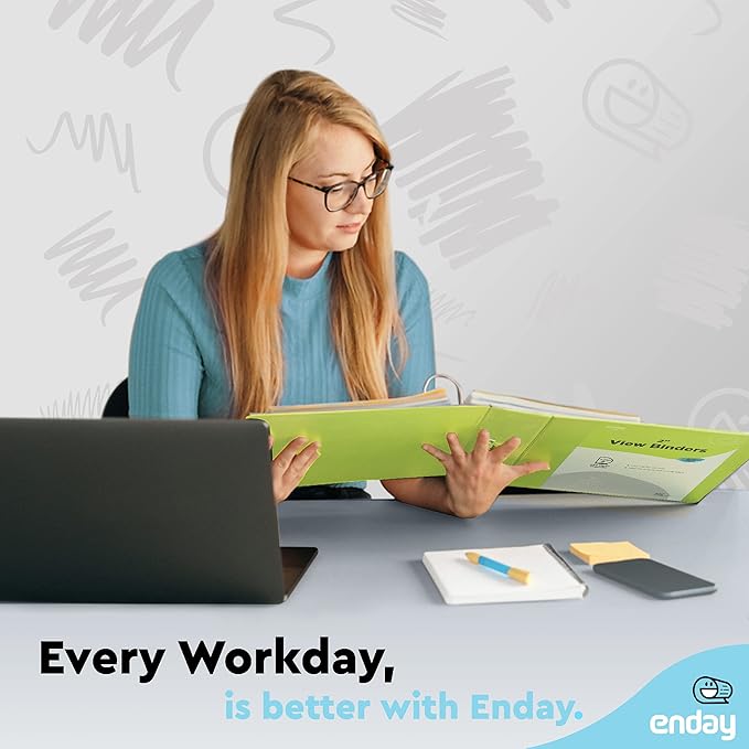 3 Slant D-Ring Binder 2 Inch Binder Green, 2 in Clear View Cover w/ 2 Inside Pockets, Heavy Duty Colored School Supplies Binders Also Available in Blue, Pink, Red, Grey, Purple (6 PC)–by Enday