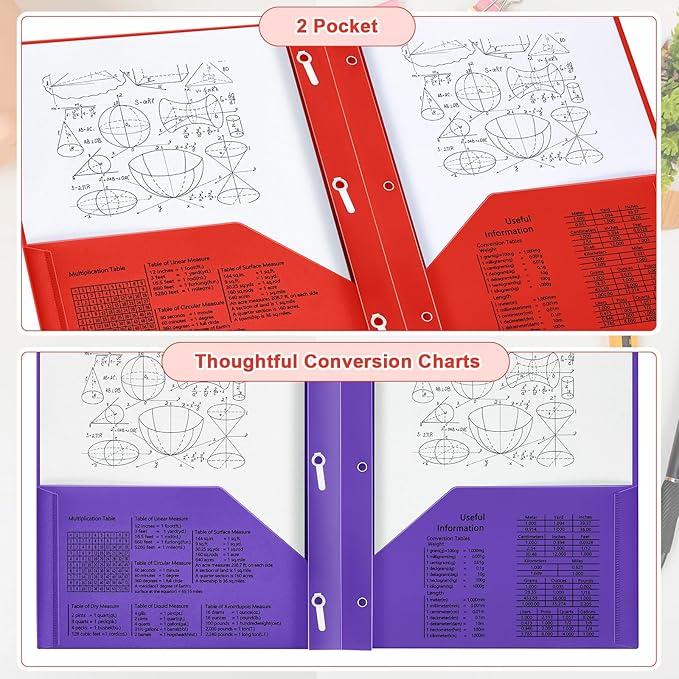 Yeaqee 12 Pcs Plastic Folders with Pockets and Prong Plastic Folders with 2 Pockets Pocket for Office, School for Students, Teachers, Office Workers(Stylish Color)