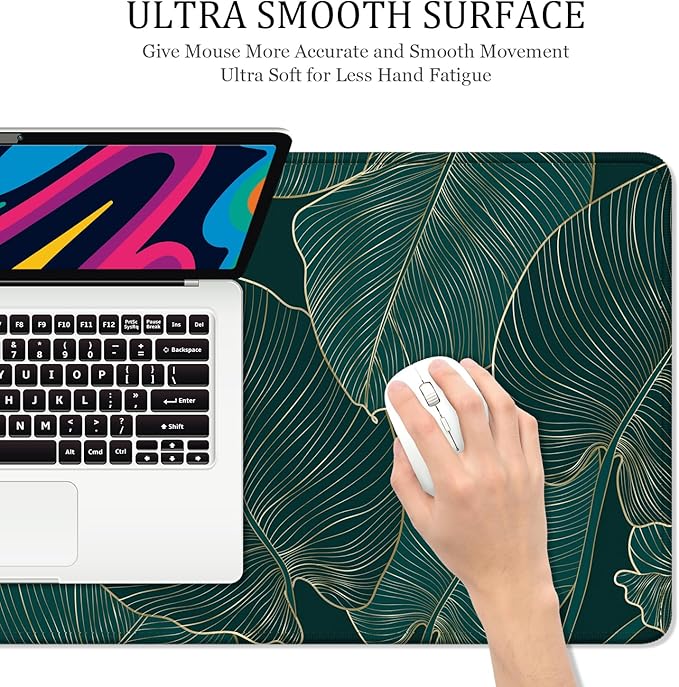 Desk Mat, 32" x 16" XXL Extended Large Gaming Mouse Pad, Desktop Decor Desk Pad, Cute Men Women Office Supplies and Accessories, XL Mouse Mat for Laptop & Keyboard, Teal Tropical Leaves