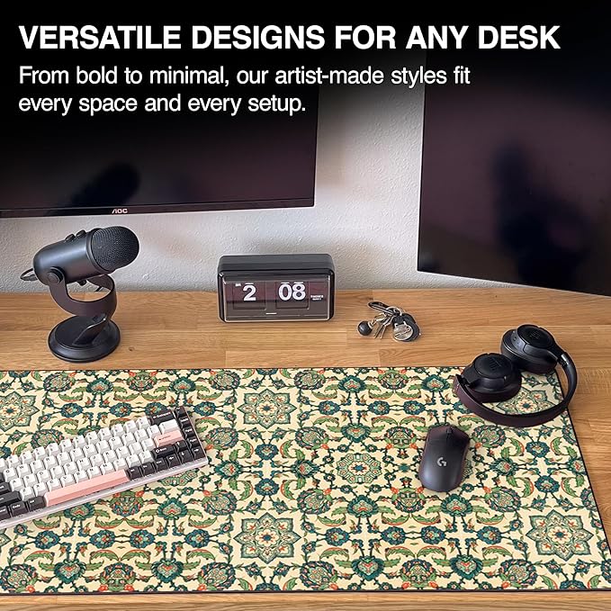 MPCO. Arabic Textiles Large Gaming Desk Pad - 36" x 17" Duraglyde Fabric Emerald-Garden Desk Mats - Non-Slip, Washable, Smooth Glide for Precision Gaming & Work