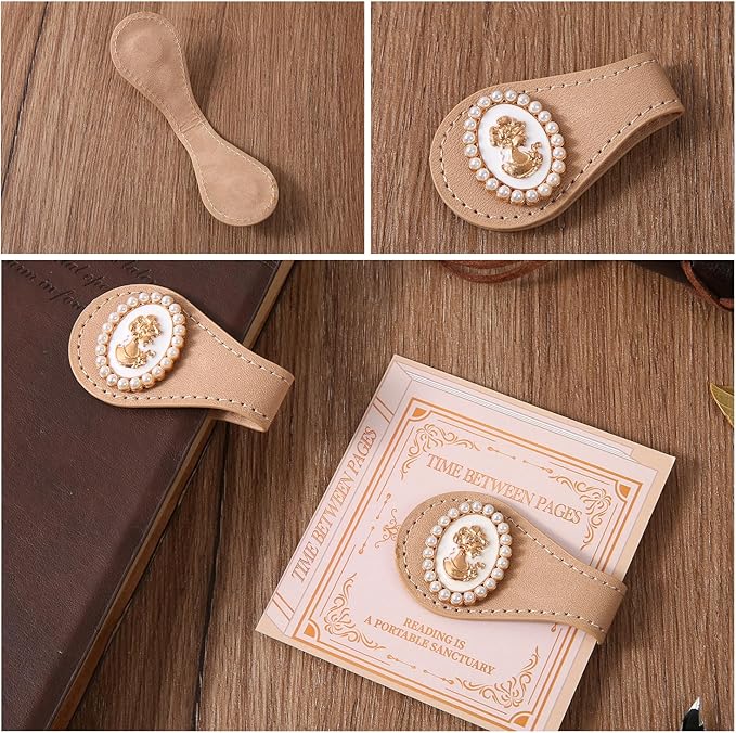 2PCS Vintage Magnetic Leather Bookmark, Leather Magnetic Bookmarks for Women, Magnetic PU Bookmarks Clip Book Accessories, Gold Portrait