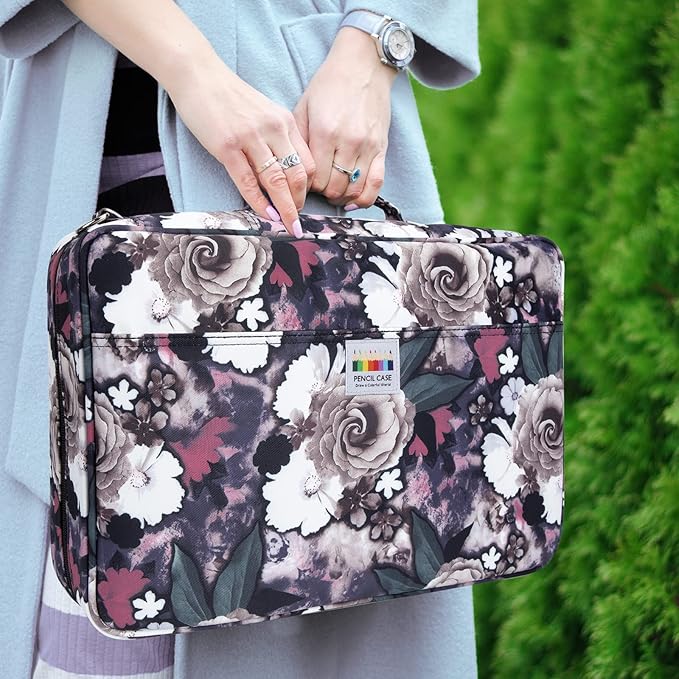 YOUSHARES Big Capacity Colored Pencil Case - 480 Slots large Pen Case Organizer with Multilayer Holder for Prismacolor Colored Pencils & Gel Pen (Grey Rose)