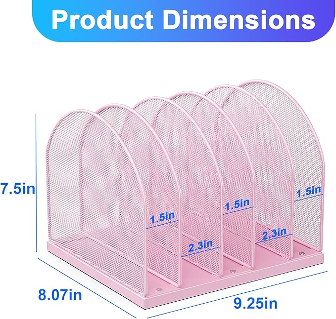 gianotter Desktop File Organizer, Desk Organizer with 5 Compartments, Paper Organizer for Desk, Workspace Organizers for Office Supplies (Pink)