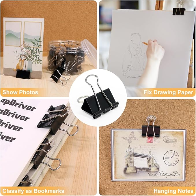 Coideal Black Binder Clips Medium, 1.25 Inch Black Metal Paper Clips 24 Pcs 32mm Foldback Bull Clip Clamps for Office School (1 1/4 Inch)