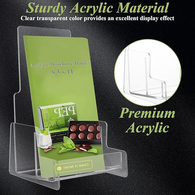 4 Pack Brochure Holder Wall Mount 8.5 x 11 Inch Plastic Flyer Holder Clear Literature Holder Pamphlet Holder Wall Brochure Display Stand for Trifold, Magazine, Document