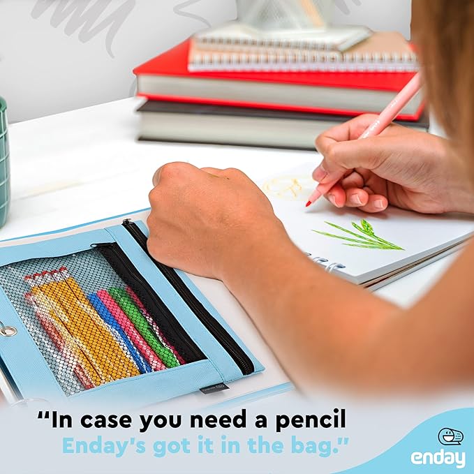 Enday Blue Pencil Pouch For 3 Ring Binder, Zippered Binder Pencil Pouches, 3 Ring Pencil Pouch for Binder, Pencil Case for Binder, Large Pencil Bags for School, Home, and Office (2 Pack)