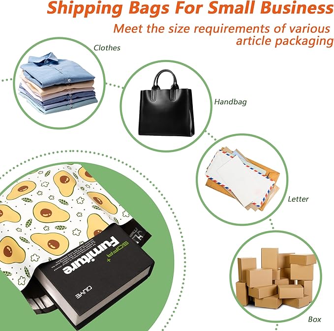 Poly Mailers 14.5x19 Inch 50 Pcs - Avocado printed Shipping Bags, 2.4mil Thickness, Waterproof and Tear Resistant Mailing Envelopes, Self-Sealing Packaging Bags for Small Business