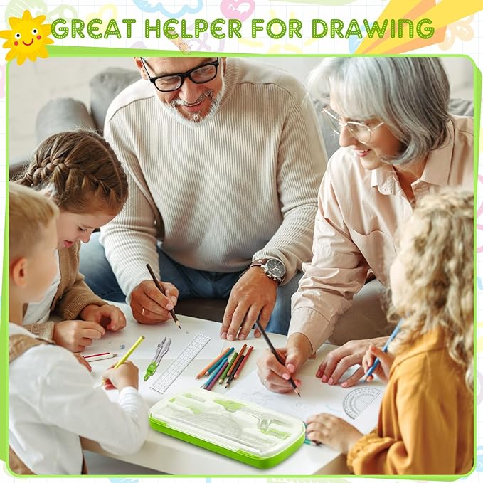 Teling 12 Sets Math Geometry Kit for Students 10 Pcs Compass Geometry Tools Set Includes Rulers Protractor Compass Eraser Pencil Sharpener Lead Refills Pencil (Green)