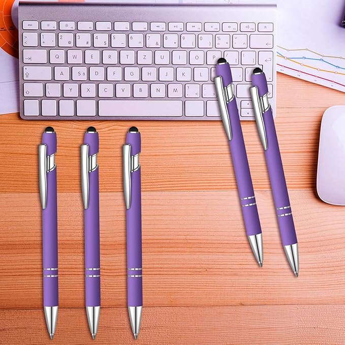8 Pcs Blue Ink Ballpoint Pen with Stylus Tip 2 in 1 Stylus Ballpoint Pen Metal Pens Stylus Pen for Touch Screens School Office Coworkers (Purple)