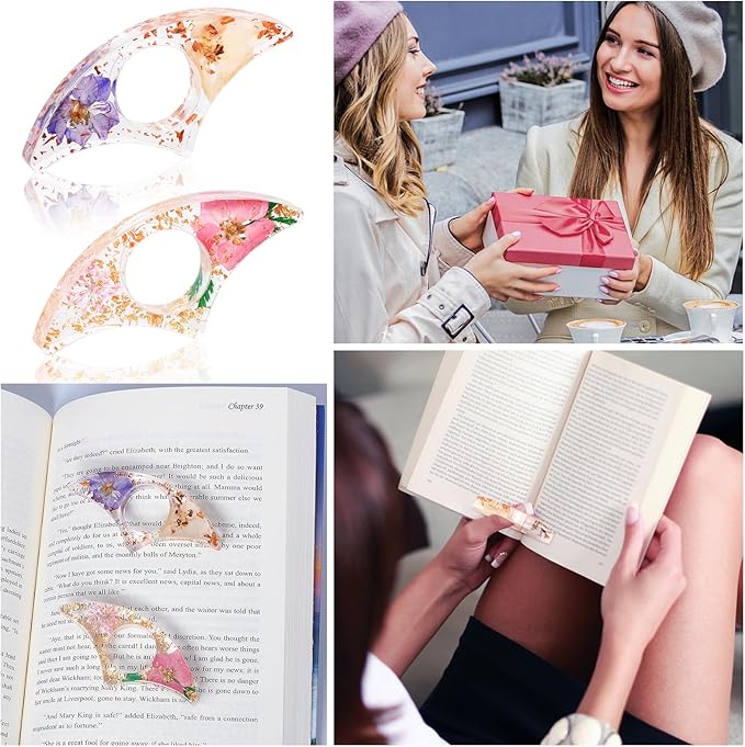 Book Page Holder, Kaluofan 2PCS Thumb Book Page Holder, Book Accessories for Reading Lovers, Handmade Dried Flower Book Opener Holder Thumb, Meaningful Gifts for Book Lovers Teachers Students