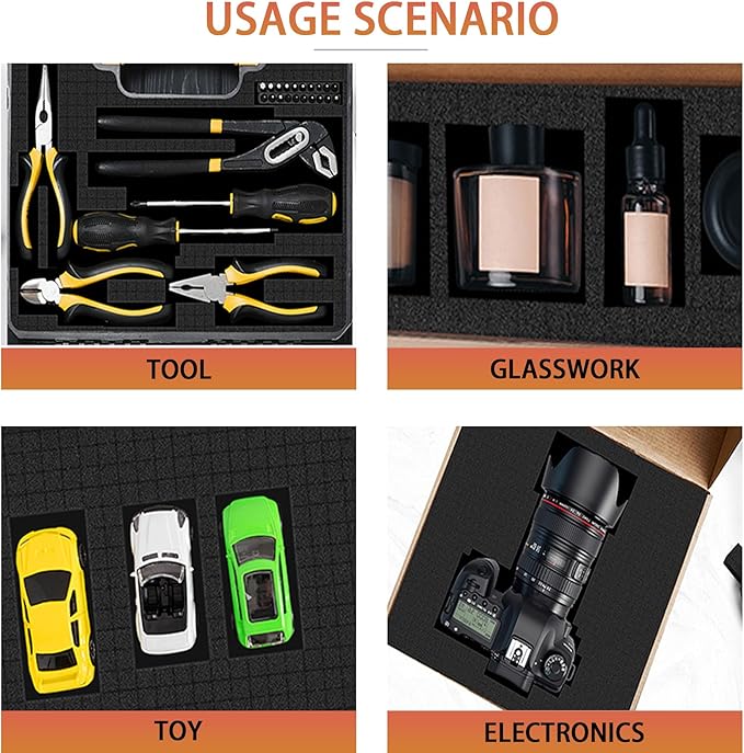 Pre-Cubed Pick & Pluck Foam Sheets - 4-Pack (12"x12"x2") Polyurethane Apart Insert Pads Liners for Toolboxes, Storage Drawer and Crafts