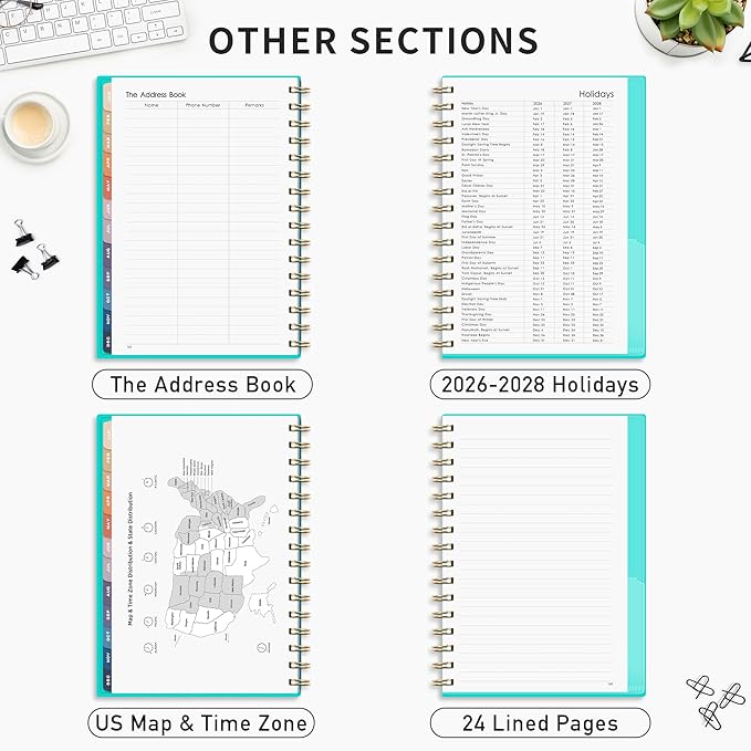RETTACY 2026 Planner, Weekly and Monthly, Medium Size (5.7" x 8.3"), Jan - Dec 2026, Agenda, Calendar, 12 Month Tabs, Flexible Plastic Cover, 100 GSM Thick Paper, Spiral-bound (Tiffani Blue)