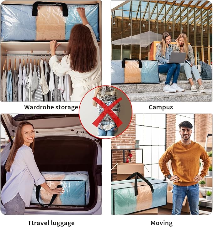 8 Pack Heavy Duty CLear Moving Bags, Large CLear Storage Bags for College Dorm Room Essentials, Alternative to Moving Boxes, Compatible with IKEA Frakta Cart